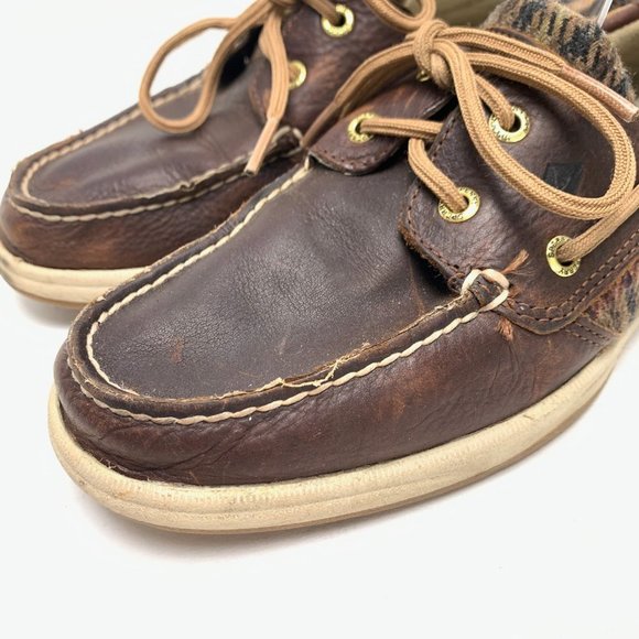 SPERRY TOP SIDER Genuine Leather Brown Houndstooth Loafers Boat Shoes Flats sz 8 - Picture 9 of 16